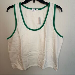 Gap Recycled Womens XL White Crop Pique Tank Top Lounge Heavyweight Stretch NEW